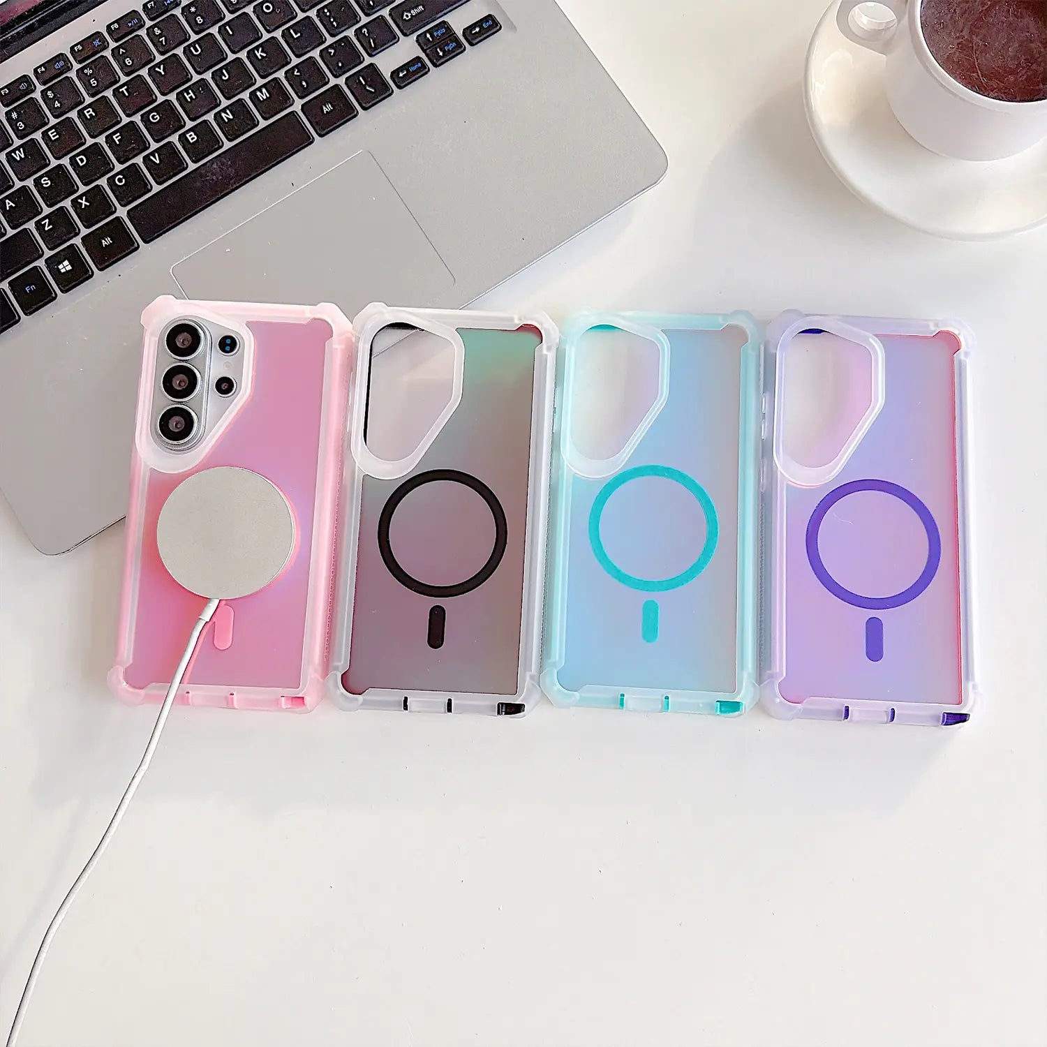 Funda MagSafe 2 en 1 fluorescente iridiscente – Cubierta antigolpes con gradiente láser para Samsung Galaxy S26 Ultra