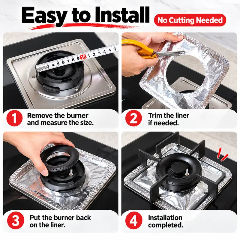10-Piece Disposable Aluminum Foil Gas Stove Burner Cover – Heat-Resistant Protector Pad