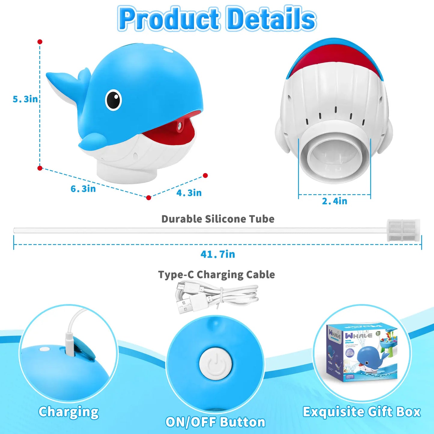 Rechargeable Whale Water Table Pump with Sprinkler - 3.5-Hour Runtime Summer Sensory Toy (Blue/Purple, Pump Only)