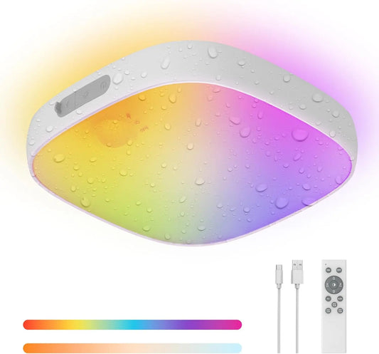 FULEN Shower Lights IP65 Waterproof, Motion Sensor Ceiling Light, Rechargeable Closet Light with 10000mAh Battery, LED Shower Lamp for Bathroom, Cordless Ceiling Lamp with RGB Colors, Remote Control