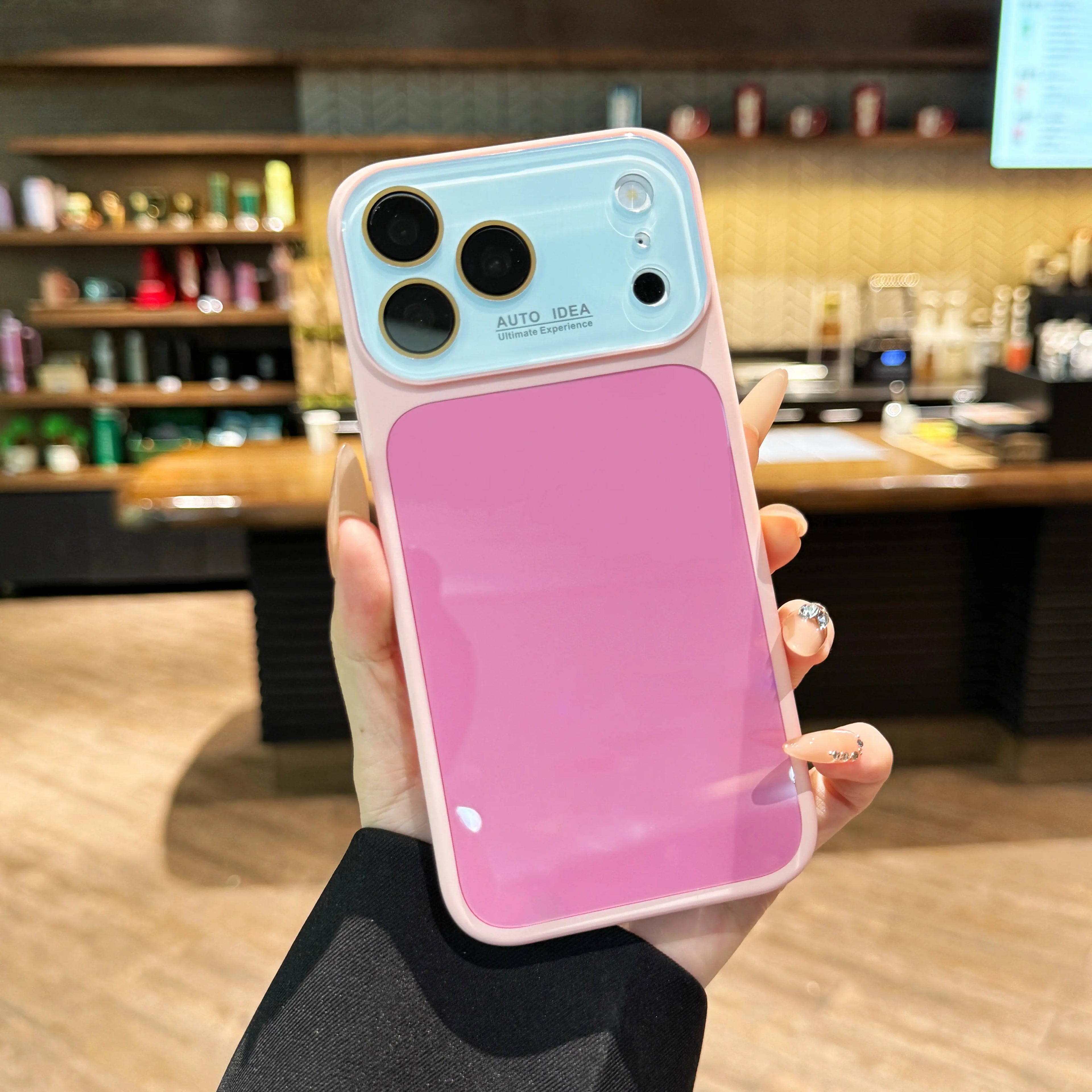 Funda de Teléfono de Cristal Color Caramelo Dopamina – Protección de Lente en Contraste Cubierta Anticaída para iPhone 17 Pro Max