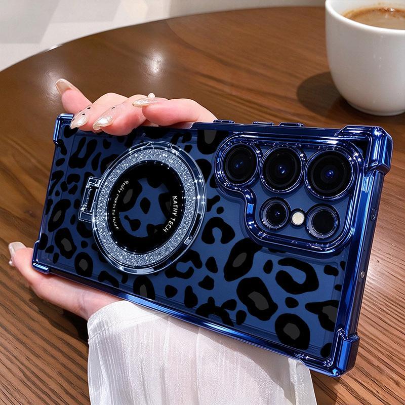 Sexy Leopard Stand Case for iPhone 17 Pro Max & Galaxy S26 Ultra – Non-Yellowing Clear Shockproof Cover