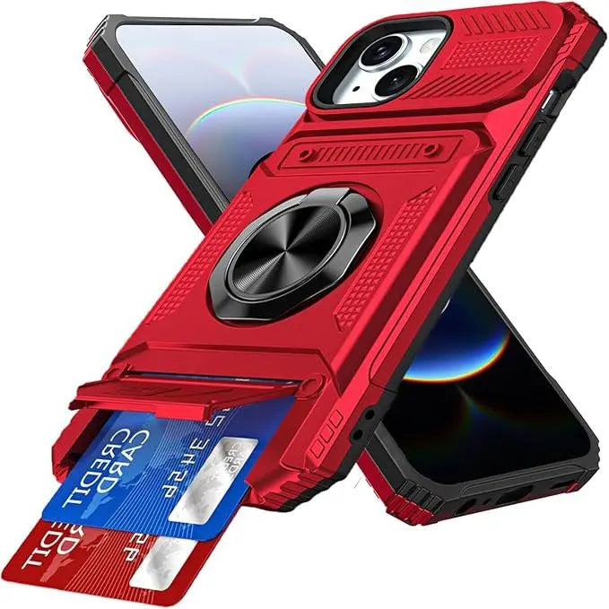 Magnetic Wallet Case with 360° Rotatable Ring Stand for iPhone 17 Pro Max – Heavy-Duty Protective Card Holder Cover