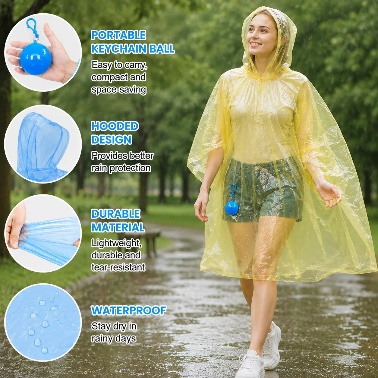Portable Hooded Disposable Rain Poncho with Keychain Ball – Waterproof & Tear-Resistant