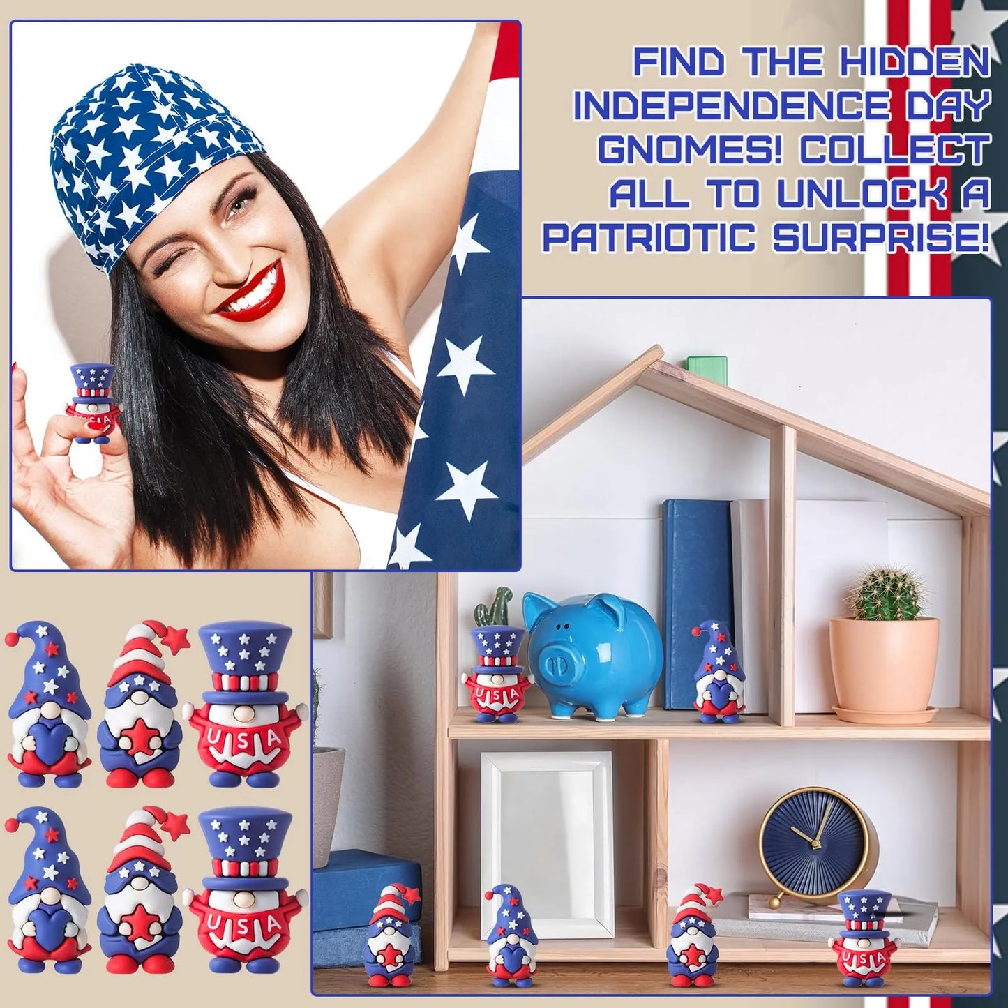 Patriotic 4th of July Mini Gnomes Figurines: Independence Day Ornaments Gift