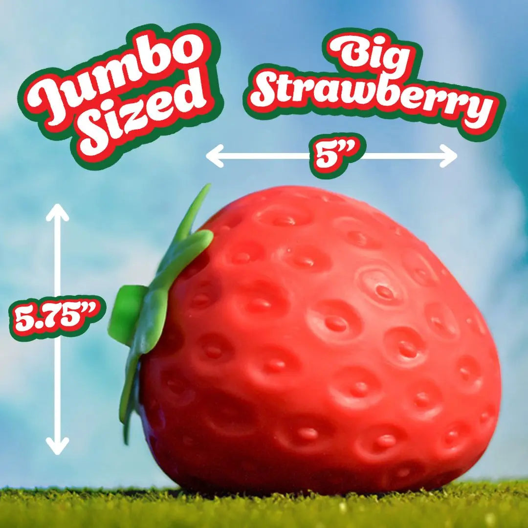 Toymendous Squeeze Strawberry - Extra Large 5" Squishy Stress Ball for Adults & Kids 3+ - Fruity Fidget Toy for Stress Relief & Sensory Play - Safe & Durable Non-Toxic Material