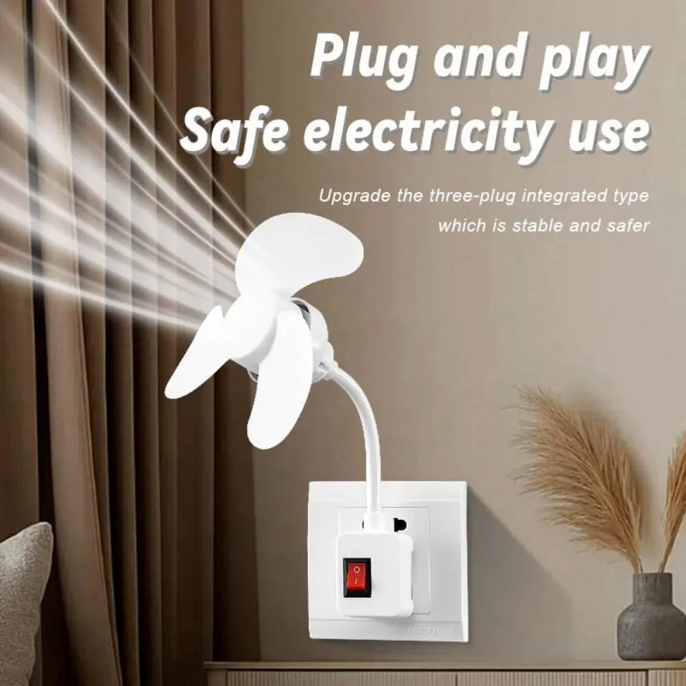 E27 Socket Fan Kit with Plug Adapter – Mini Quiet Electric Fan with Flexible Gooseneck Plug and Light Bulb Base, Energy-Saving Desk Fan for Kitchen, Bathroom, Dormitory, Office