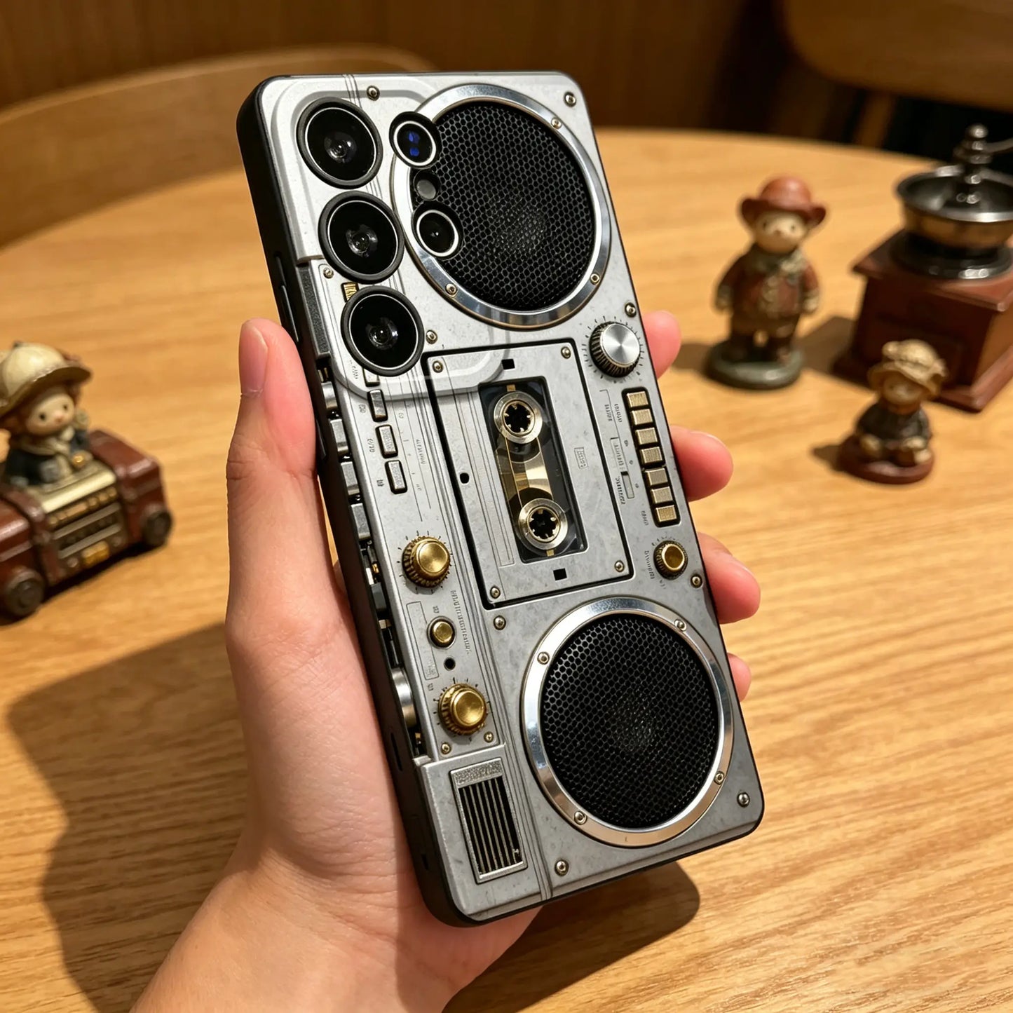 Retro Boombox Cassette Player Pattern Phone Case, Soft Silicone,Fully Protected and Shockproof For Samsung Galaxy S26 S25 S24 S23 S22 S21 Ultra Plus S25edge S24FE A14 A15 A16 A35 A36 A53 A54 Note20ultra Cool Vintage S26+ S25+ S24+ S22+