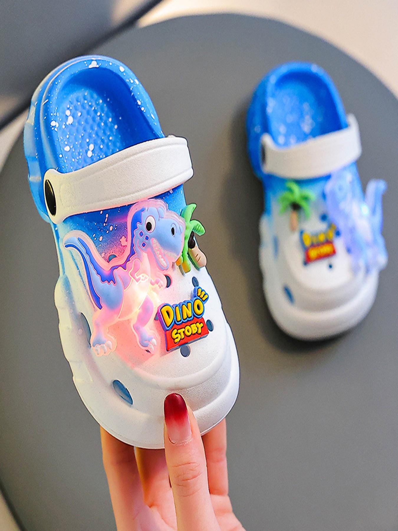 Summer Glow-In-The-Dark Dinosaur EVA Slippers, Lightweight Hollow Out Soft Sandals for Boys and Girls, Cute Floral Design Cool Slippers