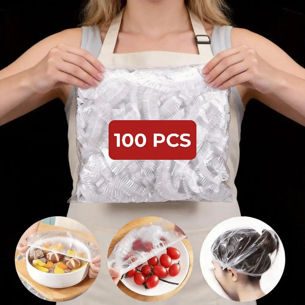 100Pcs Medium Reusable Elastic Plastic Bowl Covers - Kitchen Bread Proofing, Sourdough Baking Rising, Outdoor Food Fresh Keeping & Hair Deep Conditioning Plate Covers