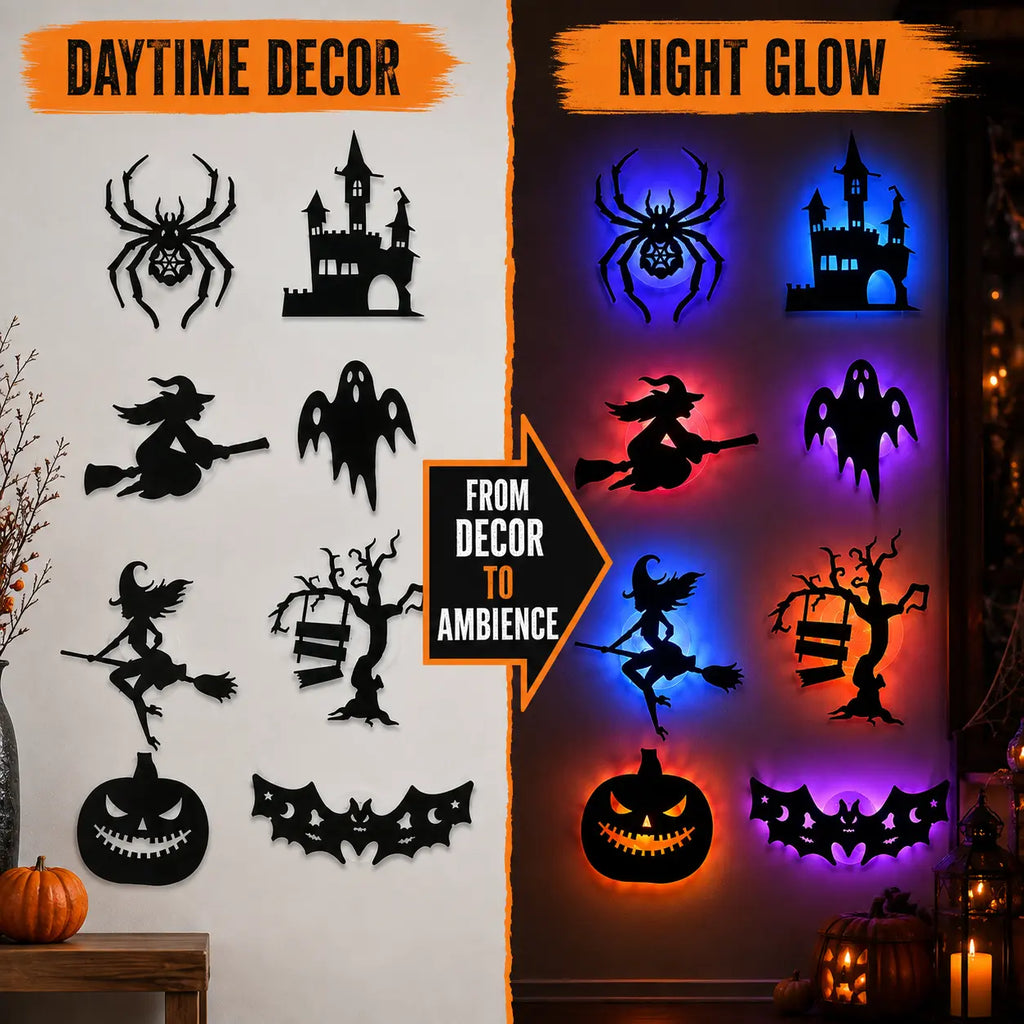 Halloween LED Silhouette Wall Light Stickers – Battery-Powered Waterproof Peel & Stick Window Decor
