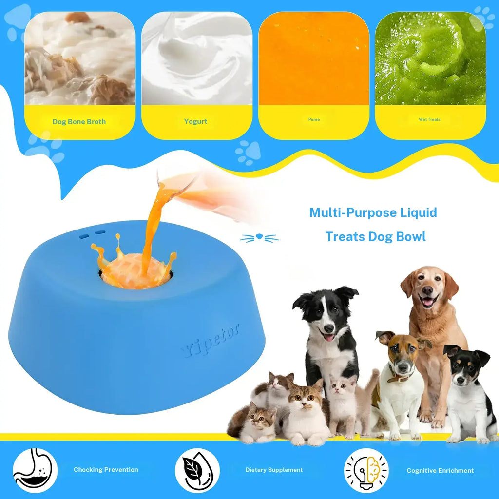 Yipetor Slow Feeder Dog Licking Bowl with Rolling Ball – No-Spill Liquid Treat & Yogurt Feeder