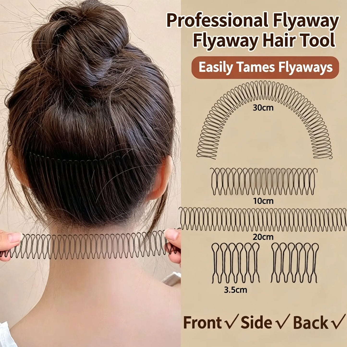 U Shape Hair Finishing Fixer Comb, 3 Pieces Bobby Bangs Holder Styling Tool Stretchable Hair Pin U Shape Wavy Comb Clips Spring Headband Circle Styling Black Pins Bun Hairpins for Women Girl