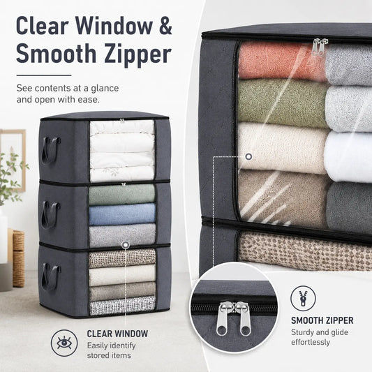 6-piece/12 piece clothing storage bag with foldable thick cloth blanket, used for organizing clothing storage bags and bedding bags (gray)