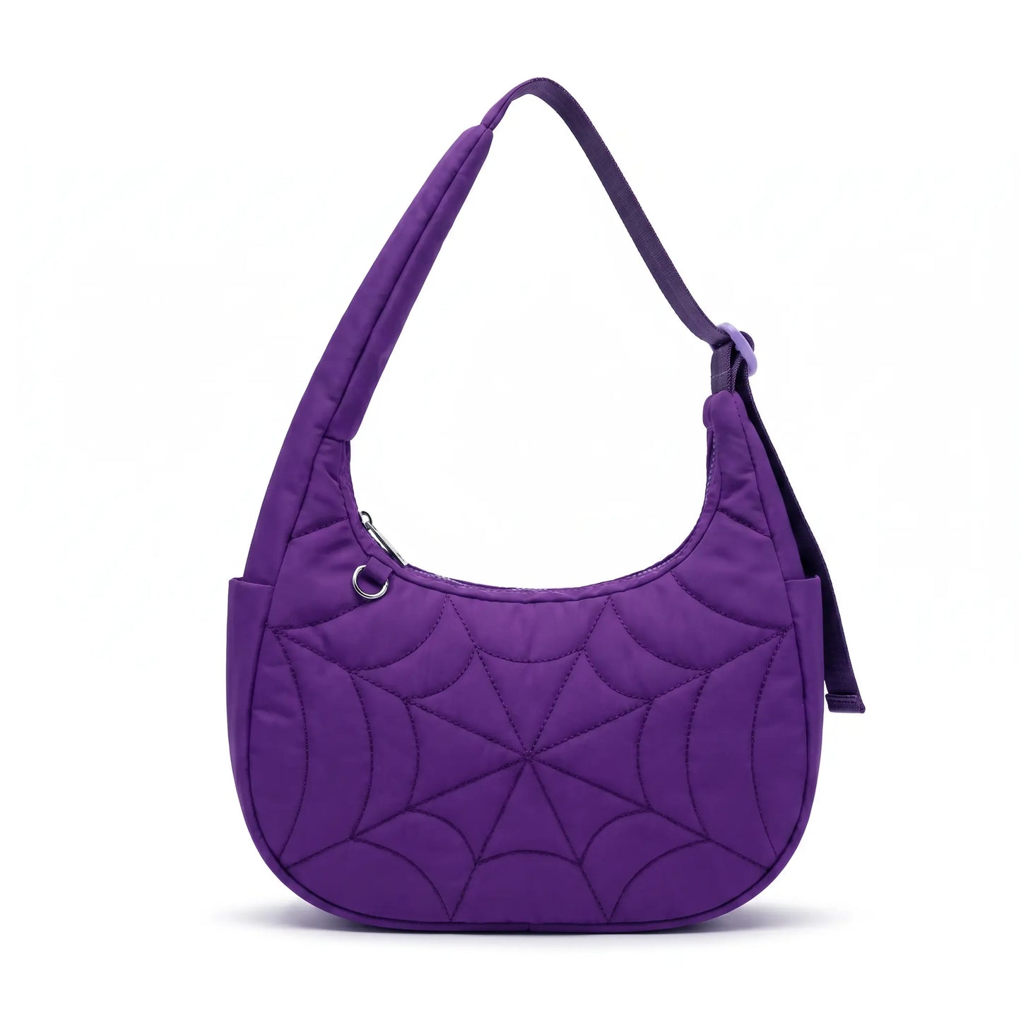 Spider Web Puffer Shoulder Bag for Women - Lightweight Quilted Nylon Crossbody Purse