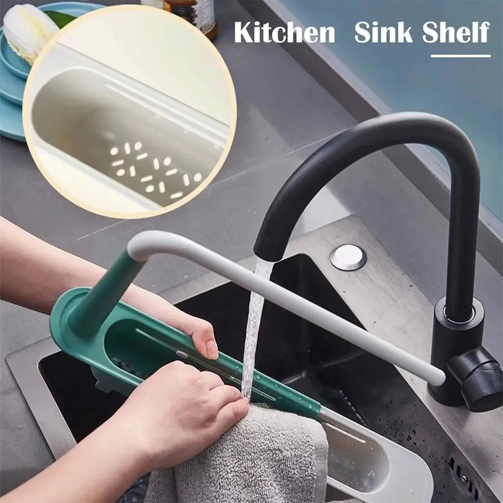 1PCS Retractable Sink Organizer - Adjustable Length Expandable Kitchen Towel Rack & Shelf
