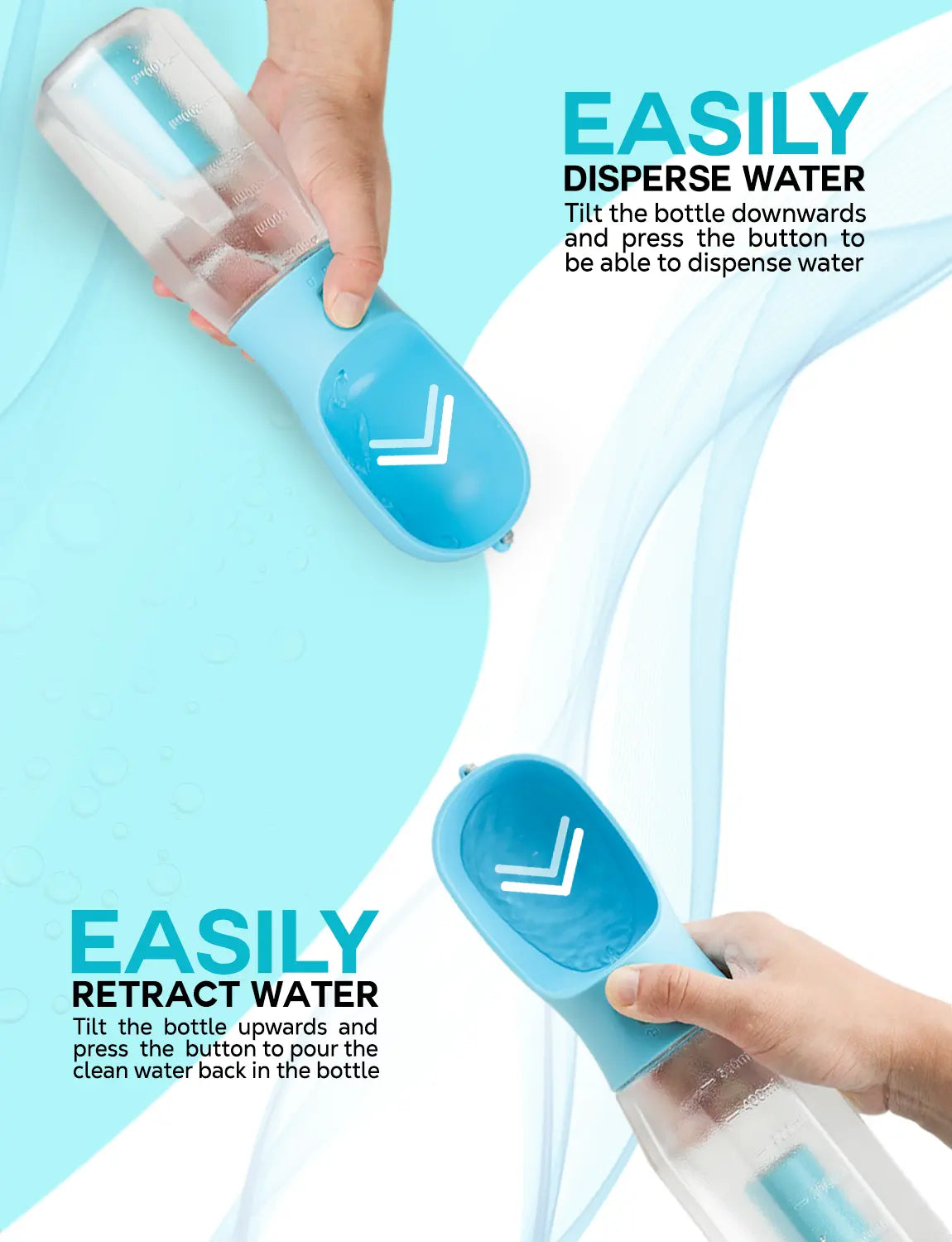 3in1 Pet Water Bottle - Portable 20oz Leak Proof Container with Poop Bag Dispenser, Ideal for Travel, Hiking, and Outdoor Use