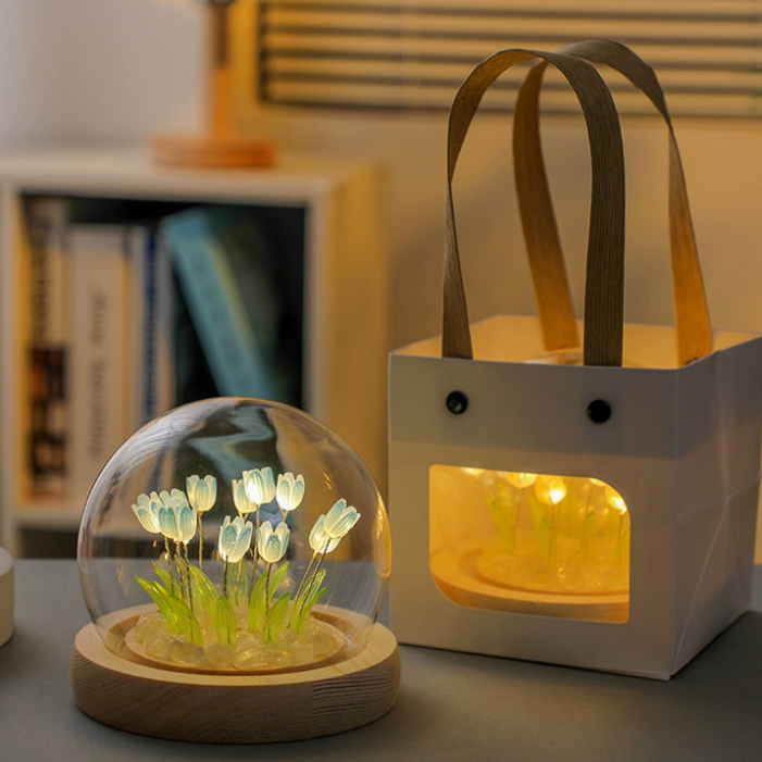 DIY Tulip Flower Lamp Kit – Handmade LED Night Light Dome, Creative Craft Project & Cozy Room Decor