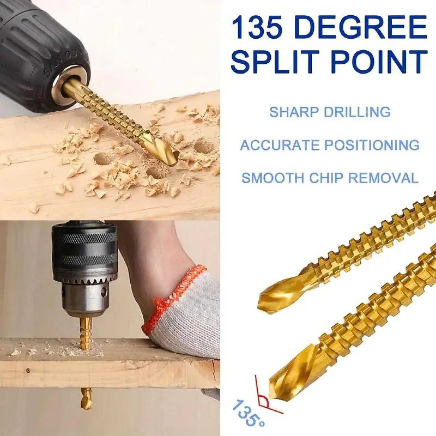 Titanium-Plated HSS Drill Bits Set – Sharp Serrated Anti-Rust Bits for Metal & Wood