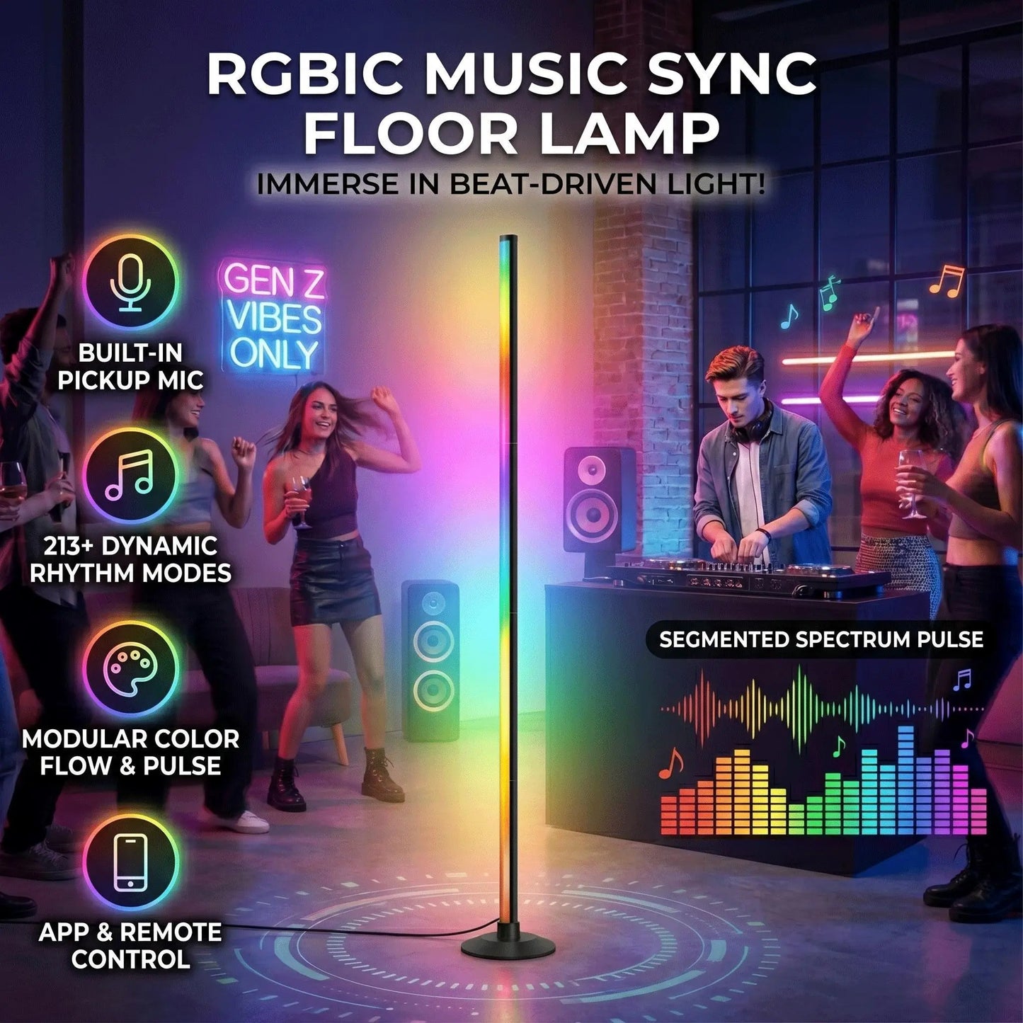 Smart RGB LED Corner Floor Lamp – App & Remote Controlled Ambient Light
