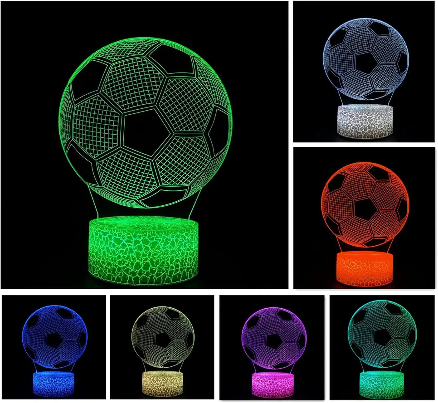 3D Soccer Ball Night Light – LED Optical Illusion Lamp with Remote Control