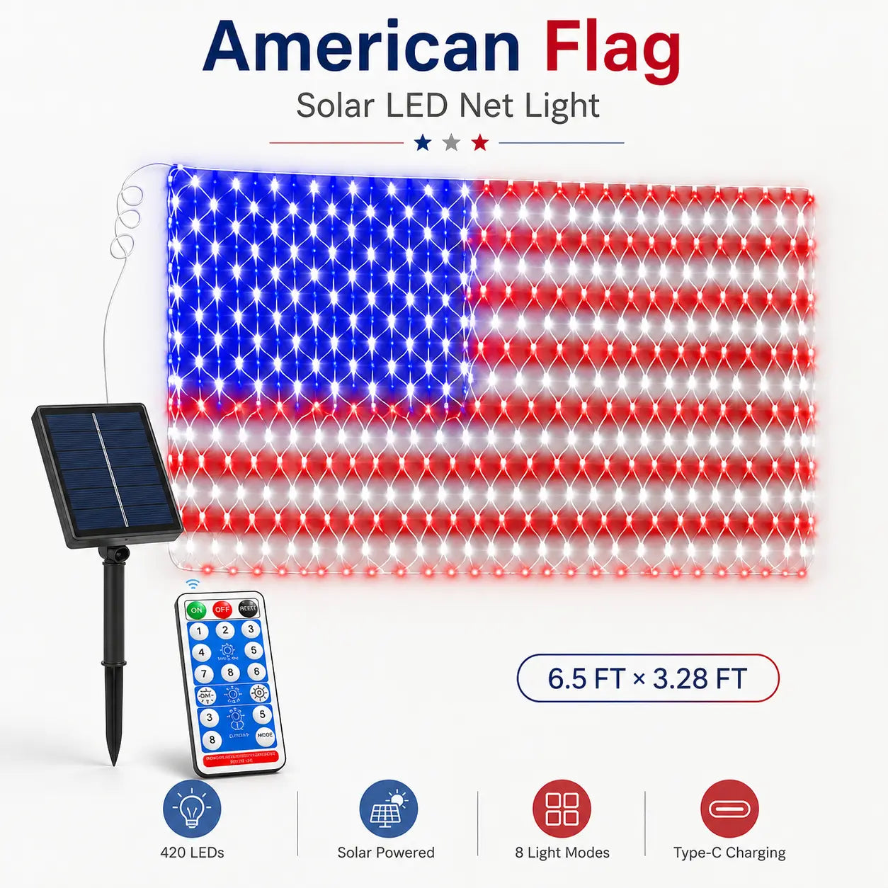 Super Bright American Flag Net Lights for Patriotic Holiday Decor