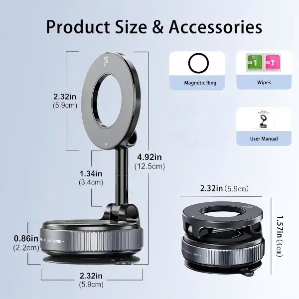 Universal Magnetic Phone Mount: Vacuum Suction & Foldable Design