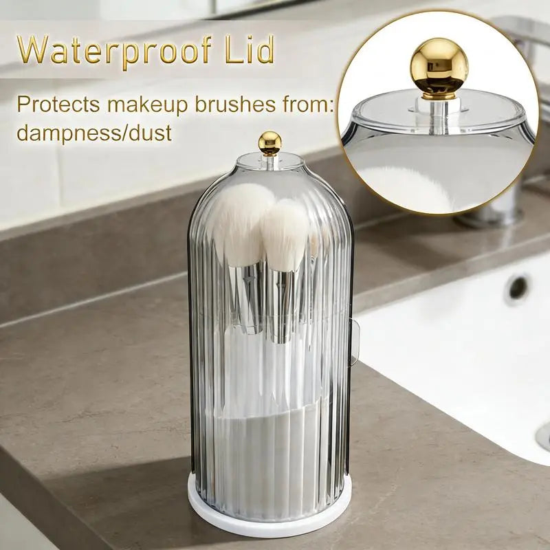 3-Slot Toothbrush Holder with Sliding Lid, Rotating Bathroom Countertop Organizer for Vanity