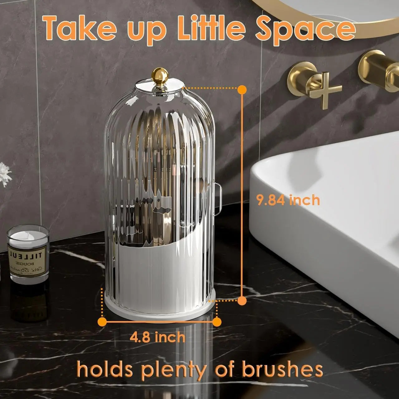 360° Rotating Clear Toothbrush Holder with Transparent Door – Countertop Bathroom Vanity Organizer (1-Pack)