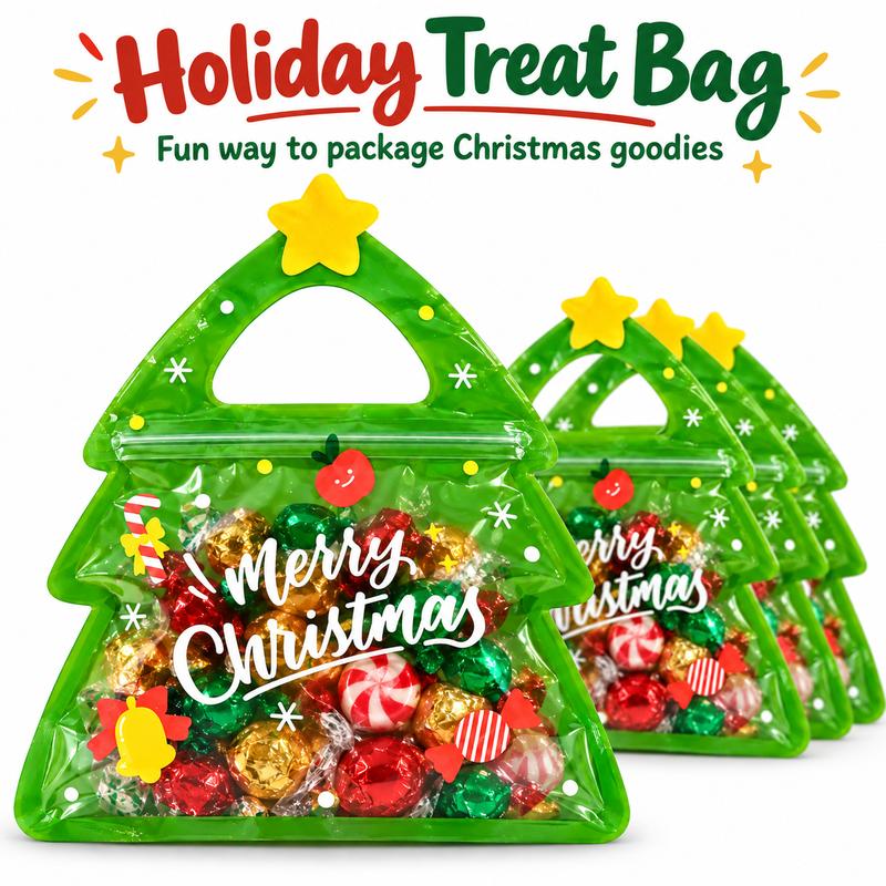 Christmas Tree Resealable Candy Bags with Handles (15/30 Pcs) – Holiday Party Favor & Cookie Pouch