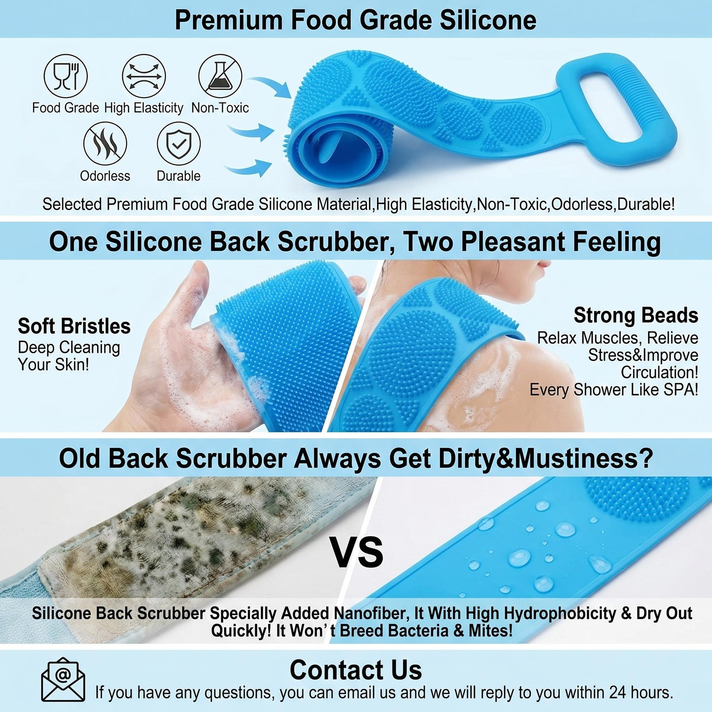 1PCS Silicone Bath Brush – Double-Sided Exfoliating Back Scrubber with Mesh Sponge, Shower & Bath Tool, Bathroom Self-Care Accessory for Easy At-Home Body Care
