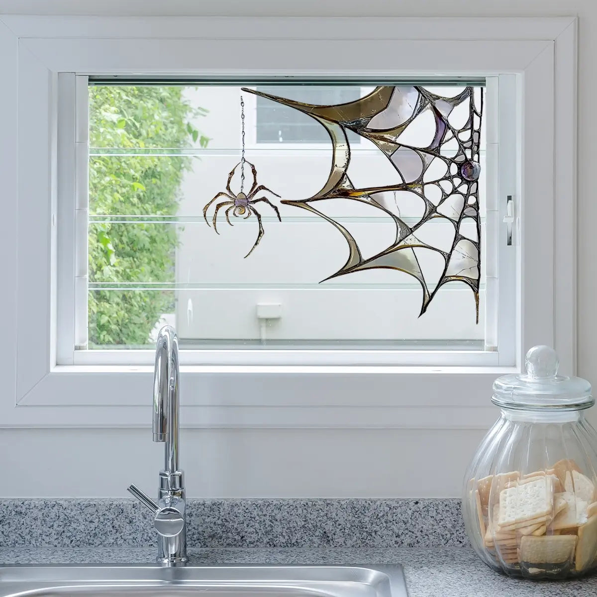 Spooky Spider Web Window Sticker – Halloween Glass Decal Decoration with Spider Design