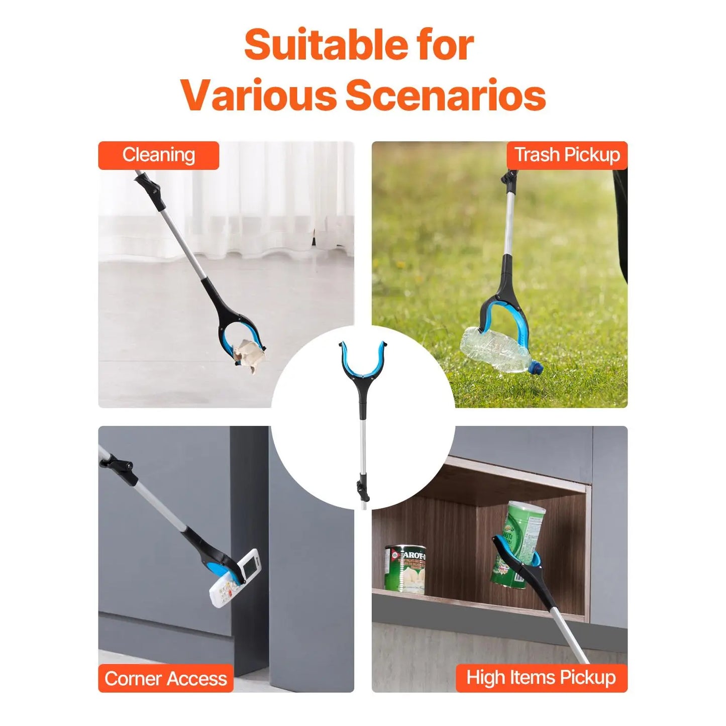 Grabber Reacher Tool 2-Pack, 34" Foldable Pickup Tool with 360° Rotating Wide Jaw & Dual-Sided Magnet, Lightweight Trash Picker for Seniors