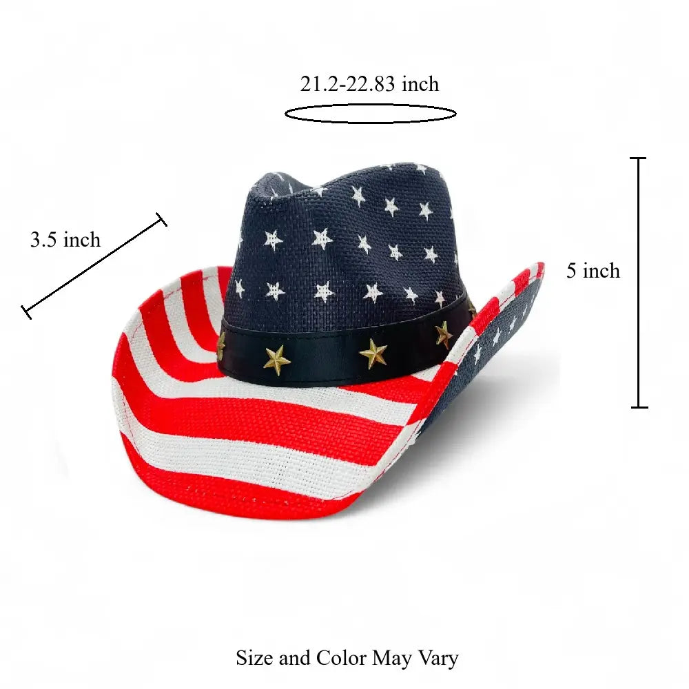 "American Flag" Western Cowboy Hat, Mult-Styles, Hard Shell, American Flag, UV Protection, Unisex
