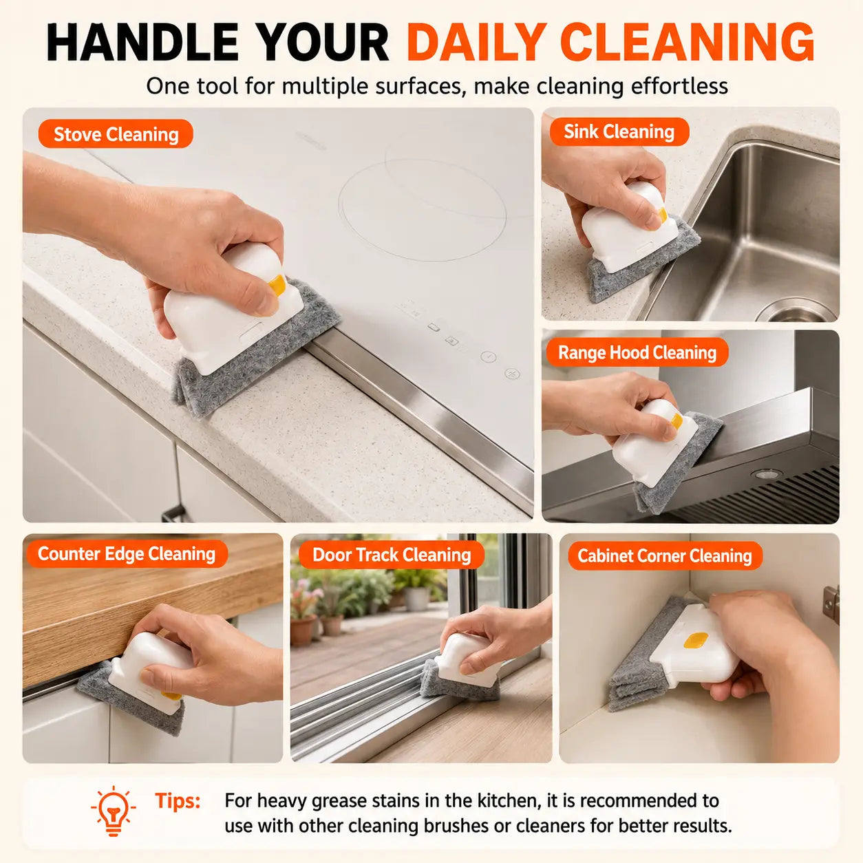 2-in-1 Window Track Cleaner Tool Kit with Built-in Scraper & 2 Replacement Pads