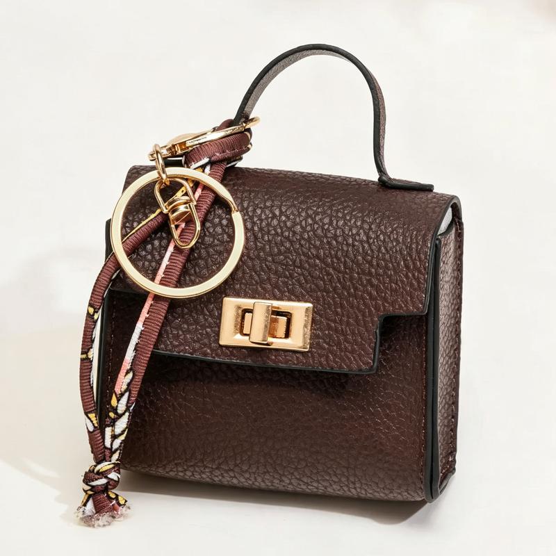 Mini Square Bag Pendant Keychain - High Quality Leather with Colorful Strap, Cute Car Keychain & Bag Charm Accessory