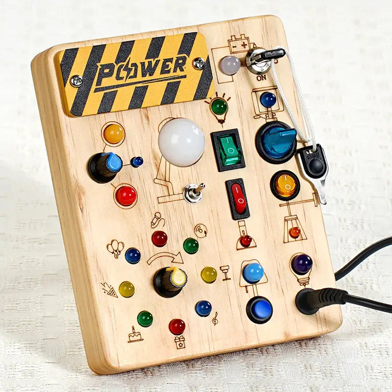 Joyreal Montessori Sensory Busy Board, Square-Shaped Wooden Busy Board with LED Light Up Switches,  Portable Learning Kids Toys,Christmas Gifts Ideas， #SummerVibes
