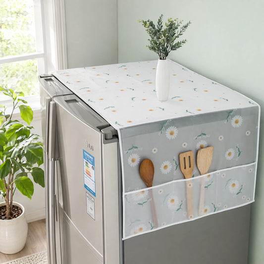 Daisy Print Refrigerator Dust Cover with Storage Pockets Multi Functional Waterproof Fridge Top Protector Household Kitchen Appliance Dust Proof Cover 1 Pack
