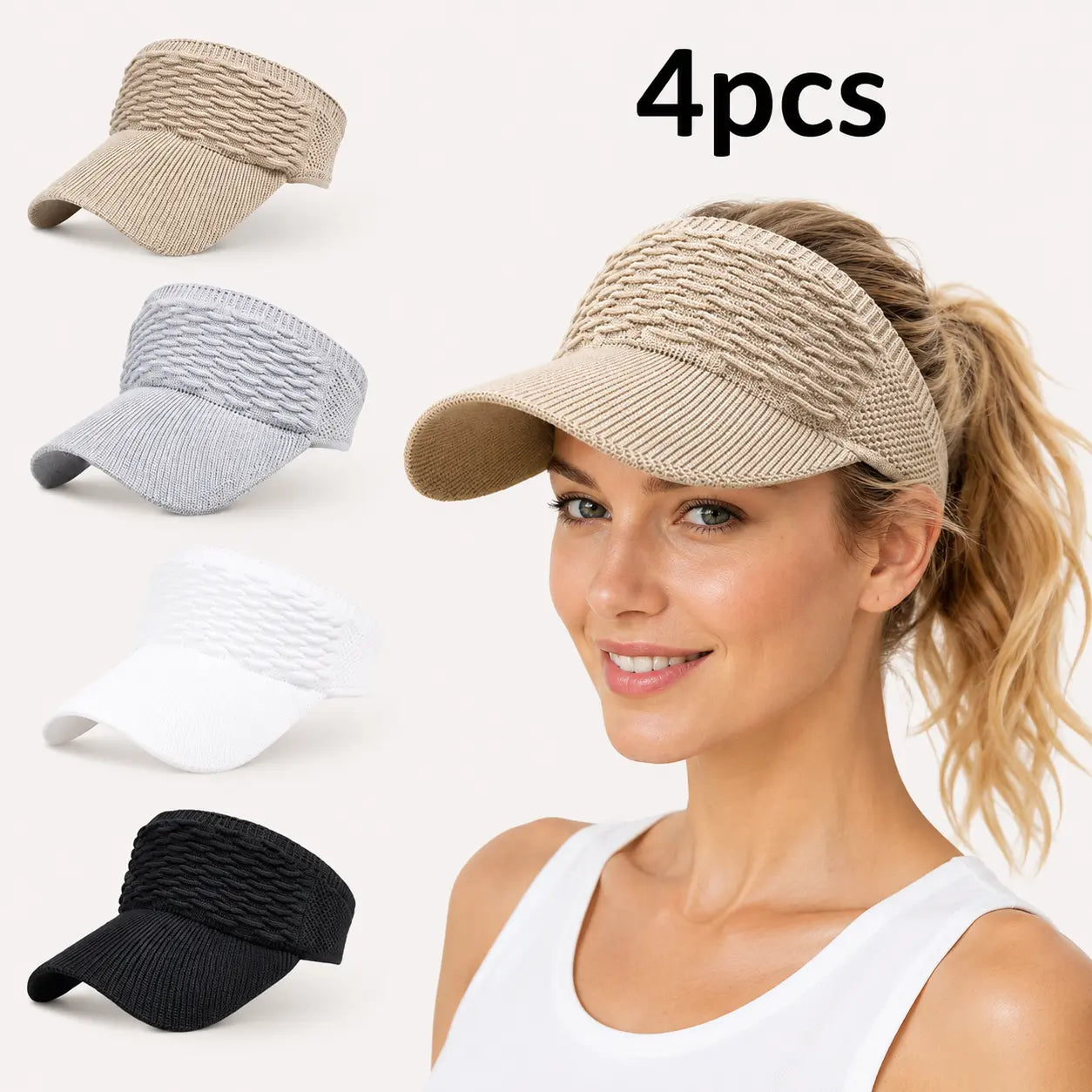 4-Pack Women's Open Top Sun Visor Hats with Wide Brim