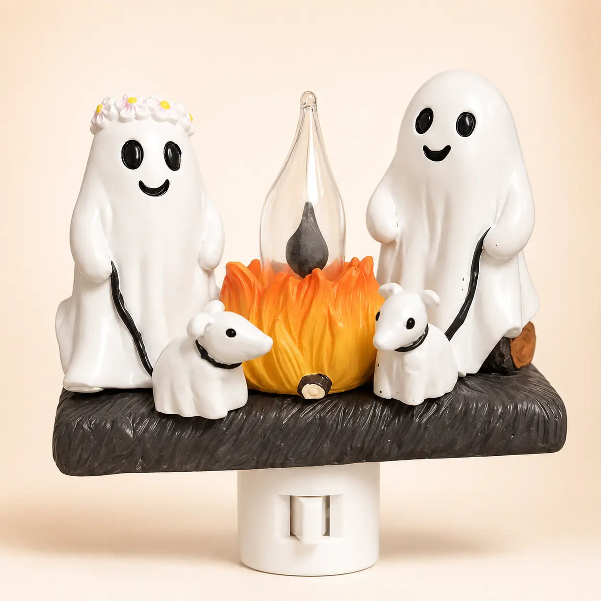 3D Flickering Campfire Plug-In LED Night Light – Cute Halloween & Christmas Resin Holiday Decoration