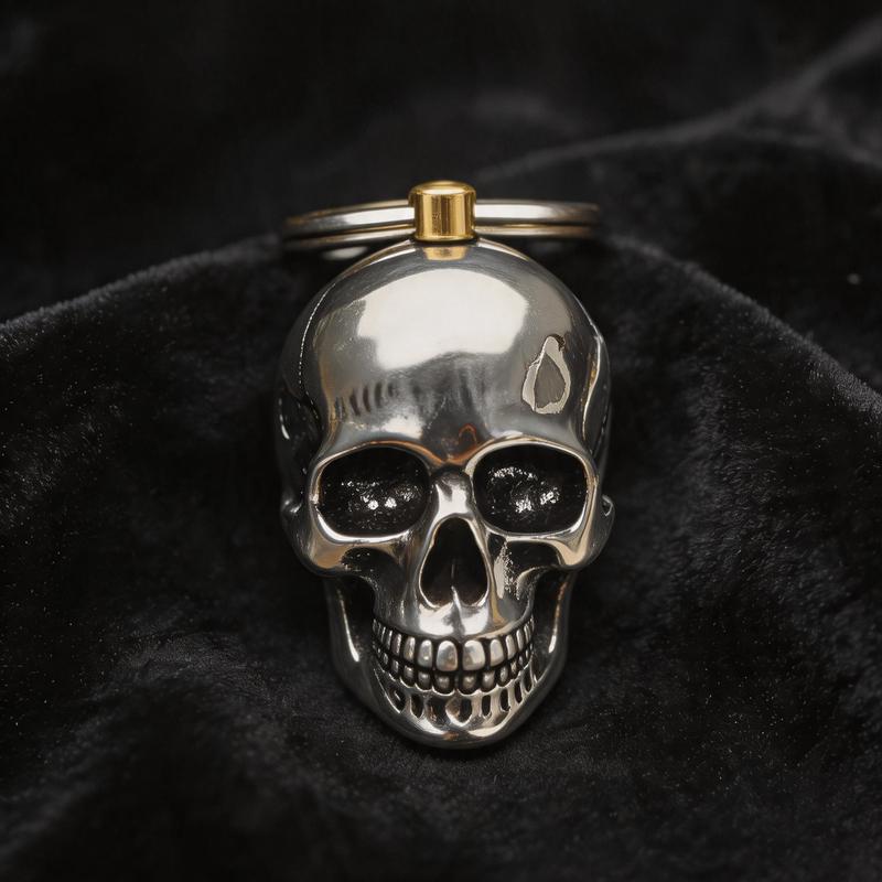3D Skull Motif Heavy-Duty Metal Biker Keychain – Gothic Punk EDC Car Key Ring