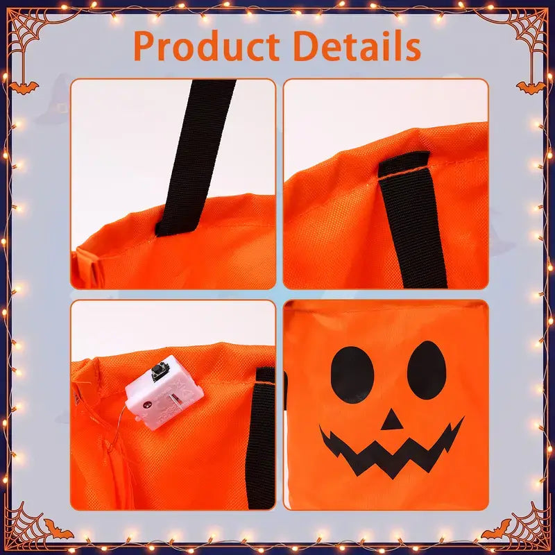 LED Halloween Pumpkin Light Candy Bucket & Goodie Bag Set (4 Pcs) – Reusable Trick-or-Treat Gift