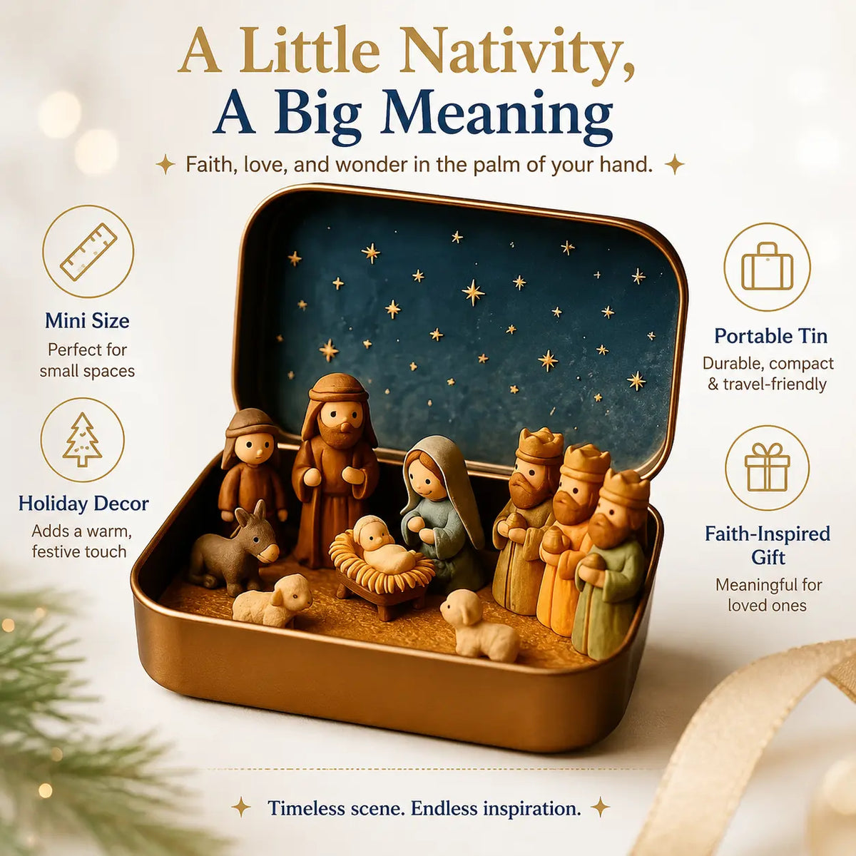 Pocket-Size Mini Nativity Scene Set with Storage Box – Hand-Painted Christmas Table Decor