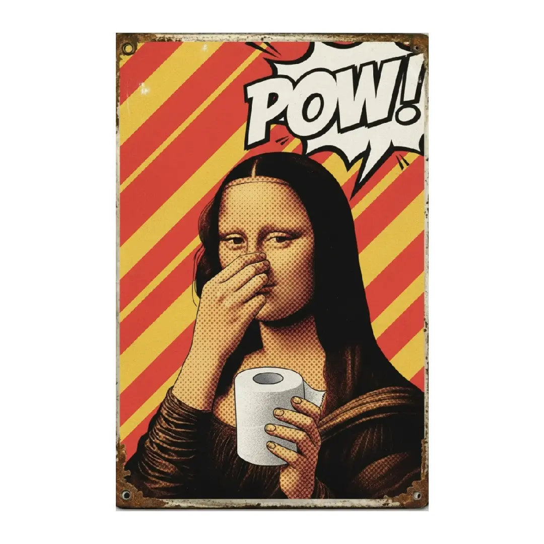 Mona Lisa Bathroom Metal Sign Funny Vintage Toilet Wall Decor Nose Pinching Stink Humor Da Vinci Inspired Rustic Metal Plaque 08*12 inch