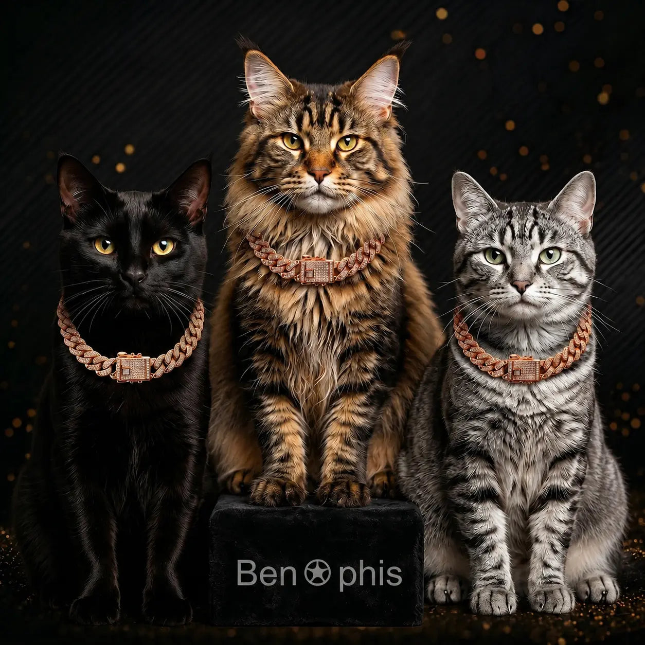 BenOphis Rose Gold Metal Cuban-Style Cat & Dog Necklace - Crystal & Bowtie Pet Neck Accessory, Safety Clasp, for Medium-Large Cats & Small Dogs, All-Seasons Animals Jewelry