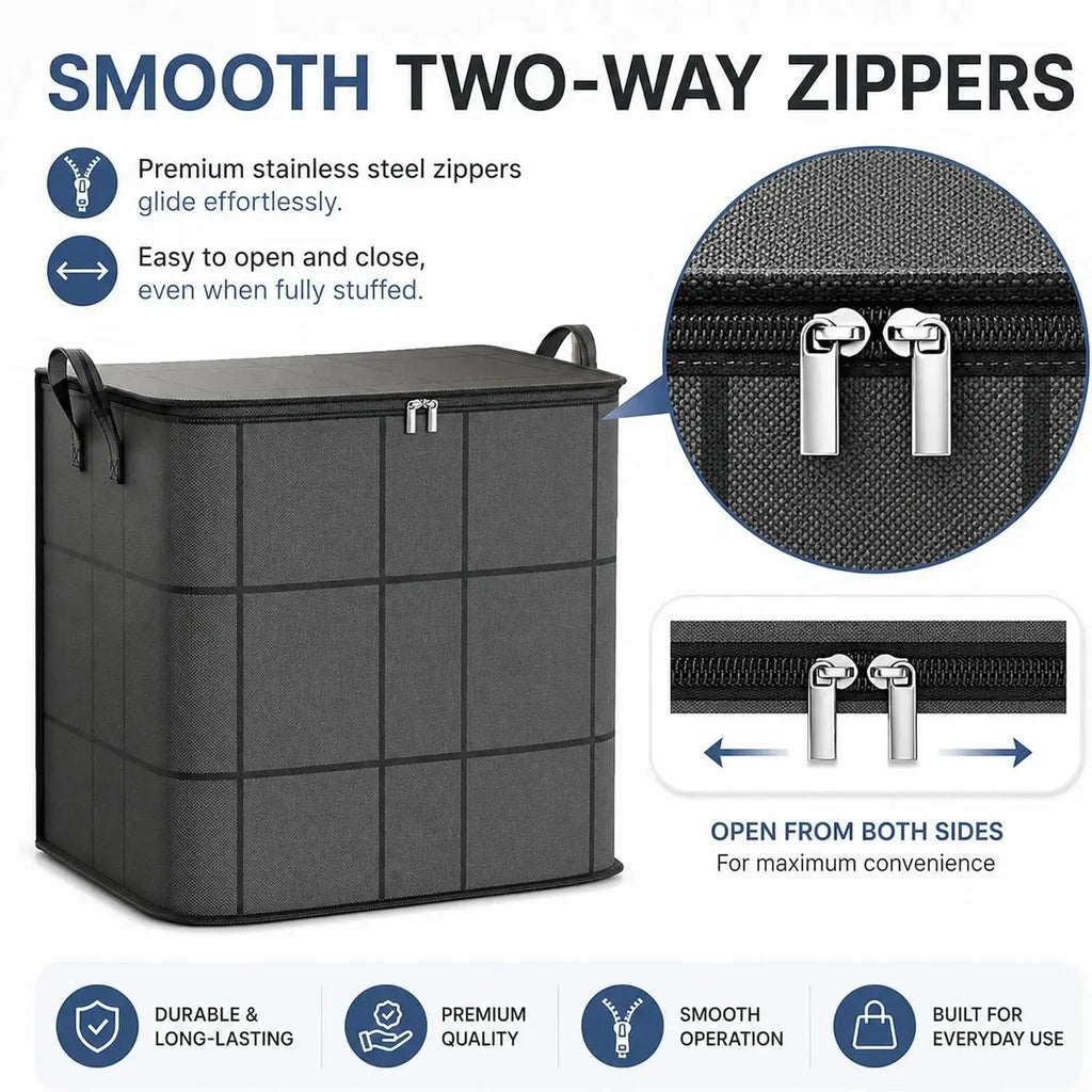 Large-Volume Fabric Storage Bin with Zipper & Handles – Organizer Bag for Bedding & Clothes