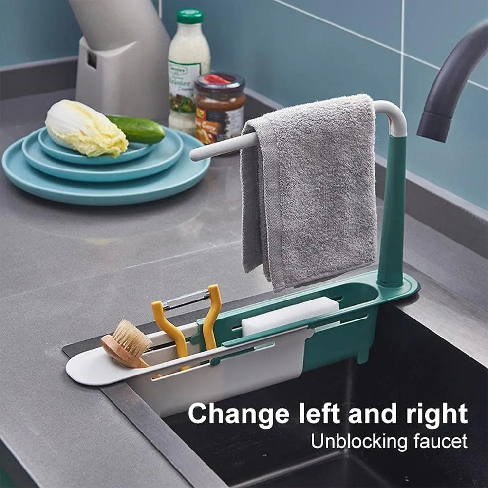 1PCS Retractable Sink Organizer - Adjustable Length Expandable Kitchen Towel Rack & Shelf