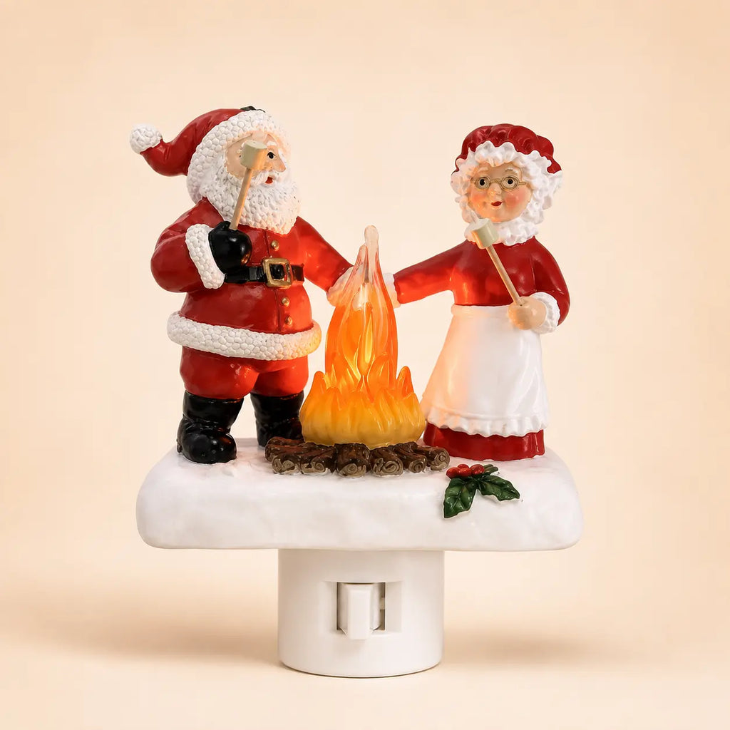 3D Flickering Campfire Plug-In LED Night Light – Cute Halloween & Christmas Resin Holiday Decoration