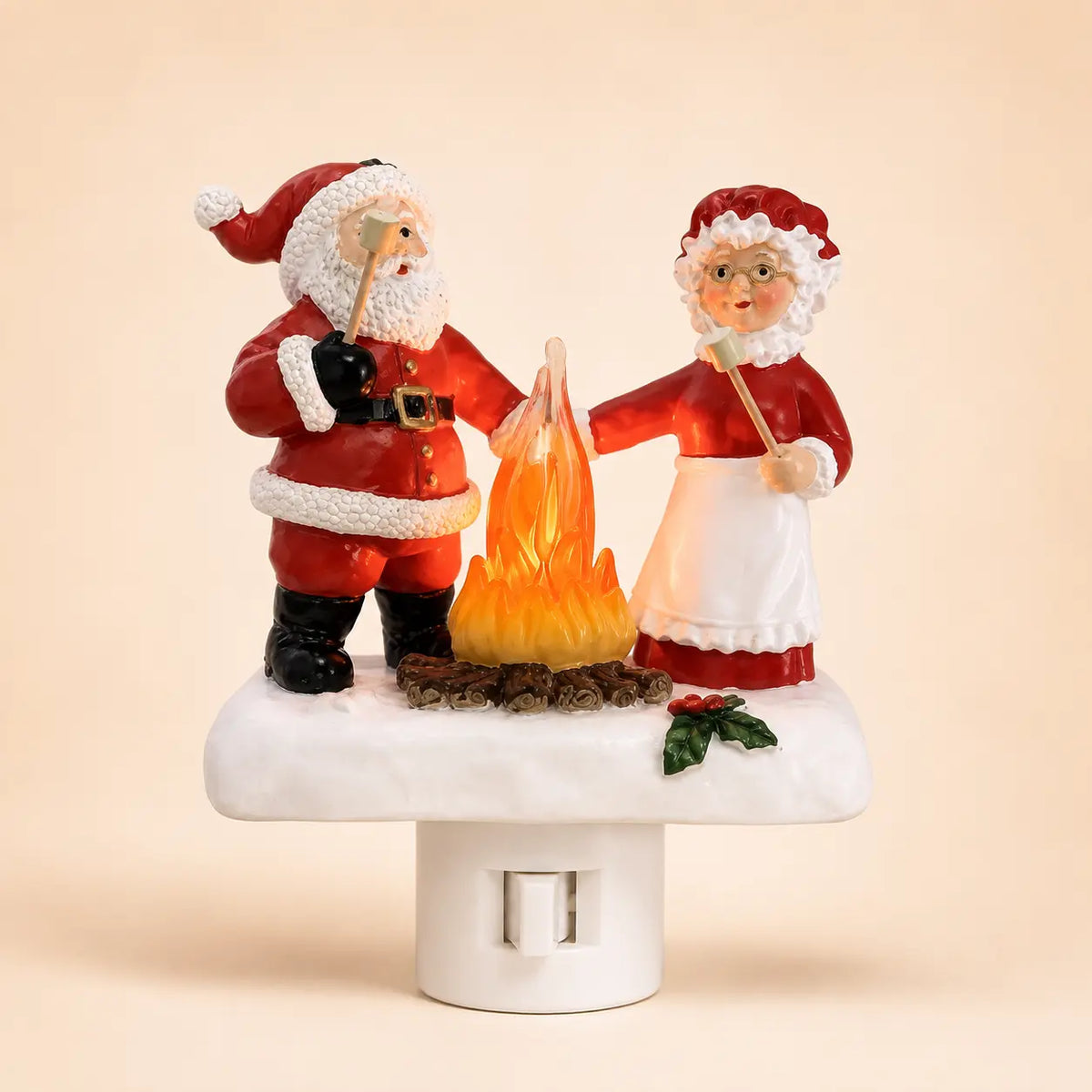 3D Flickering Campfire Plug-In LED Night Light – Cute Halloween & Christmas Resin Holiday Decoration