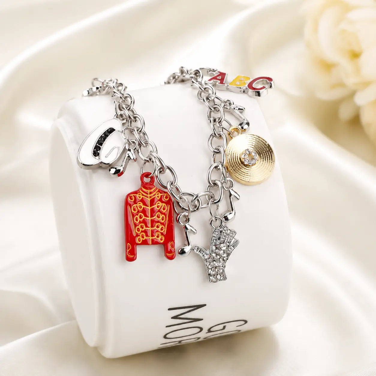 Michael Jackson Two Bracelet Set – Fan Gift with Iconic MJ Hat, Glove, Jacket & Music Charms